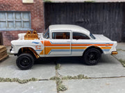 Custom Hot Wheels 1955 Chevy Gasser In Pearl White and Copper With Black 5 Spoke Race Wheels With Rubber Tires