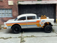 Rear three-quarter view of 1955 Chevy Gasser custom Hot Wheels with black race wheels