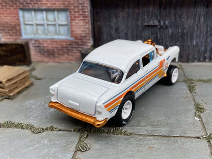 Custom Hot Wheels 1955 Chevy Gasser In Pearl White and Copper With Drag Wheels and Goodyear Cheater Slicks
