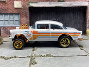 Custom Hot Wheels 1955 Chevy Gasser In Pearl White and Copper With Gold 5 Spoke Race Wheels With Rubber Tires