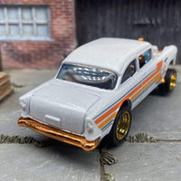 Custom Hot Wheels 1955 Chevy Gasser In Pearl White and Copper With Gold 5 Spoke Race Wheels With Rubber Tires