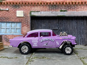 Custom Hot Wheels - 1955 Chevy Gasser - Purple and White Triassic-Five - Chrome Steel Racing Wheels - Rubber Tires