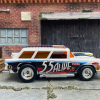 Custom Hot Wheels 1955 Chevy Nomad Wagon Custom Painted 55 Alive Livery With Chrome Rally Wheels With Rubber Tires
