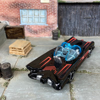 Custom Hot Wheels 1960's Batman Batmobile TV Series Car In Black With Red With Black Racing Wheels With Firestone Rubber Tires