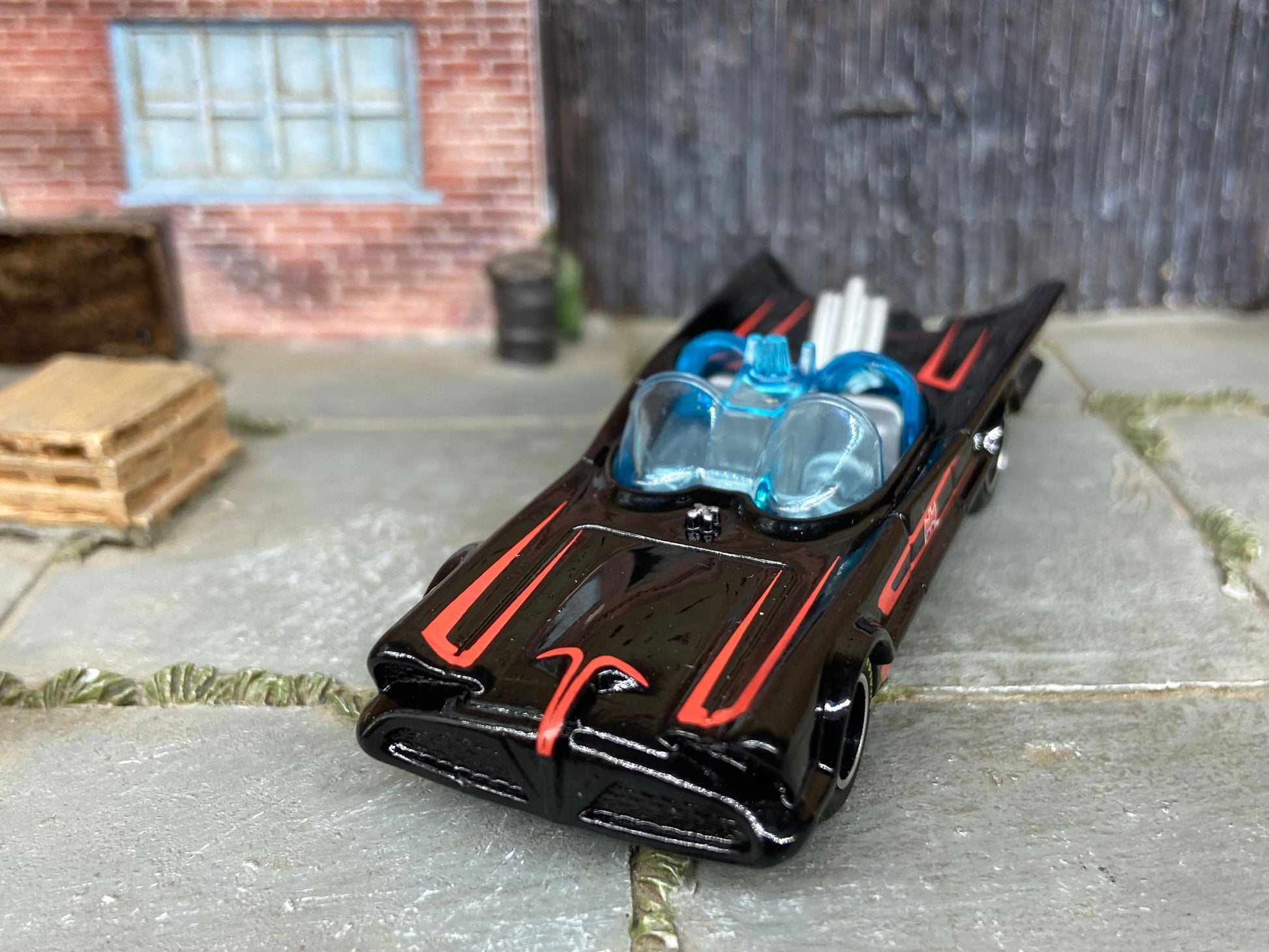 Custom Hot Wheels - 1960's Batman Batmobile TV Series Car - Black and Red - Black Racing Wheels -Firestone Rubber Tires