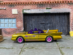 Custom Hot Wheels - 1960's TV Series Batmobile - Gold and Purple - Pink and Chrome Wheels - Rubber Tires