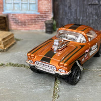 Custom Hot Wheels - 1962 Chevy Corvette Gasser- Golden Brown and Black Mad Mouse - Gray Mag Wheels - Goodyear Slick Rubber Tires