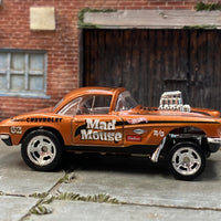Custom Hot Wheels - 1962 Chevy Corvette Gasser - Golden Brown and Black Mad Mouse - Weld Mag Wheels Front Skinnys  - Rubber Tires