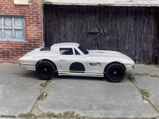 Custom Hot Wheels 1964 Chevy Corvette White and Black With Satin Black 5 Star Wheels With Rubber Tires