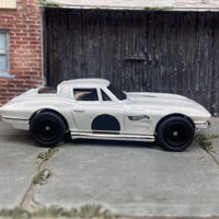 Custom Hot Wheels 1964 Chevy Corvette White and Black With Satin Black 5 Star Wheels With Rubber Tires