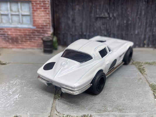 Custom Hot Wheels 1964 Chevy Corvette White and Black With Satin Black 5 Star Wheels With Rubber Tires