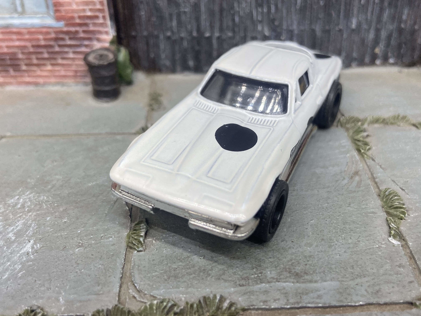 Custom Hot Wheels 1964 Chevy Corvette White and Black With Satin Black 5 Star Wheels With Rubber Tires