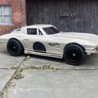Custom Hot Wheels 1964 Chevy Corvette White and Black With Satin Black 5 Star Wheels With Rubber Tires