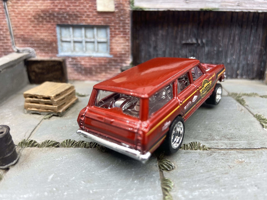 Custom Hot Wheels - 1964 Chevy Nova Station Wagon Gasser Drag Car - Burgundy - Chrome 5 Spoke Deep Dish Wheels - Rubber Tires