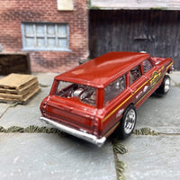 Custom Hot Wheels 1964 Chevy Nova Station Wagon Gasser Drag Car Dressed in Burgundy with Chrome 5 Spoke Deep Dish Wheels With Rubber Tires