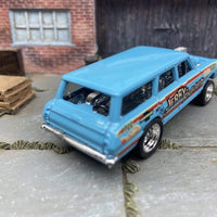 Custom Hot Wheels 1964 Chevy Nova Station Wagon Gasser Drag Car In Blue With 5 Spoke Deep Dish Race Wheels With Rubber Tires