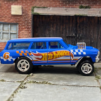 Custom Hot Wheels - 1964 Chevy Nova Station Wagon Gasser - Hot Wheels Blue, White and Orange - Weld Mag Wheels Front Skinnys  - Rubber Tires