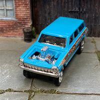 Custom Hot Wheels - 1964 Chevy Nova Station Wagon Gasser - Light Blue Jerry Rigged - Weld Mag Wheels Front Skinnys  - Rubber Tires