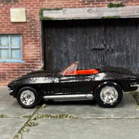 Custom Hot Wheels - 1965 Chevy Corvette - Black and Red - Chrome Rally Wheels - Rubber Tires