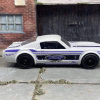 Custom Hot Wheels 1965 Ford Mustang Fastback In Detroit White and Blue With Black Deep Dish 5 Spoke Wheels With Rubber Tires
