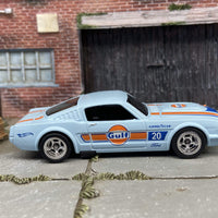 Custom Hot Wheels 1965 Ford Mustang Fastback In GULF Blue With Chrome 5 Spoke Racing Mag Wheels With Rubber Tires
