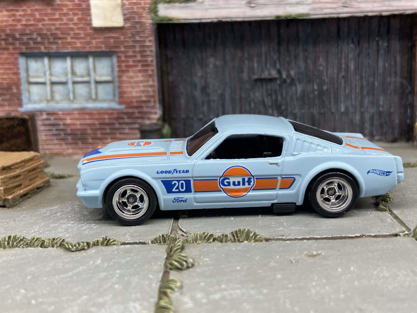 Custom Hot Wheels 1965 Ford Mustang Fastback In GULF Blue With Chrome American Racing Wheels With Rubber Tires