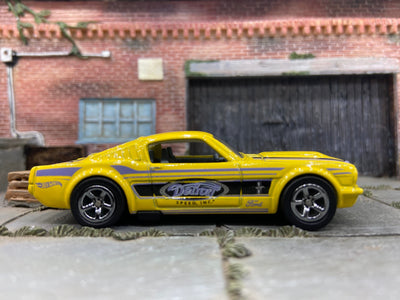 Custom Hot Wheels 1965 Ford Mustang Fastback In Yellow With Black Chrome Factory 5 Star Wheels With Rubber Tires