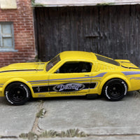 Custom Hot Wheels 1965 Ford Mustang Fastback In Yellow With Black Race Wheels With Yokohama Rubber Tires