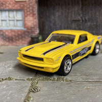 Custom Hot Wheels 1965 Ford Mustang GT In Yellow With Chrome BBS Racing Wheels With Rubber Tires
