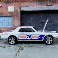 Custom Hot Wheels - 1965 Ford Mustang - White Stars and Stripes - Chrome American Racing Wheels - Rubber Tires