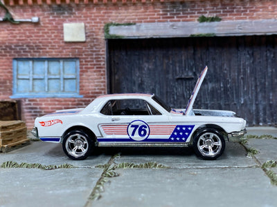 Custom Hot Wheels - 1965 Ford Mustang - White Stars and Stripes - Chrome American Racing Wheels - Rubber Tires