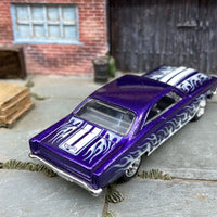 Custom Hot Wheels 1966 Ford Fairlane GT In Purple With Flames  With Chrome American Racing Wheels With Rubber Tires