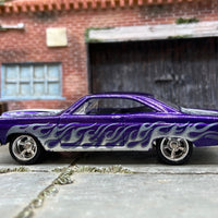 Custom Hot Wheels 1966 Ford Fairlane GT In Purple With Flames  With Chrome American Racing Wheels With Rubber Tires