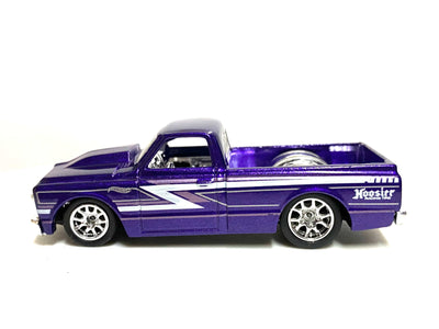 Custom Hot Wheels - 1967 Chevy C10 Truck - Hoosier Purple - Chrome 12 Spoke Wheels - Rubber Tires