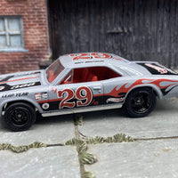 Custom Hot Wheels 1967 Chevy Chevelle In Gray With Leap Year 29 Livery With Black 5 Spoke Race Wheels With Rubber Tires