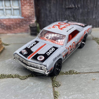 Custom Hot Wheels 1967 Chevy Chevelle In Gray With Leap Year 29 Livery With Black 5 Spoke Race Wheels With Rubber Tires