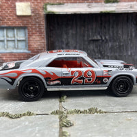 Custom Hot Wheels 1967 Chevy Chevelle In Gray With Leap Year 29 Livery With Black 5 Spoke Race Wheels With Rubber Tires