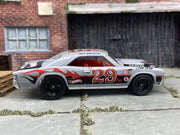 Custom Hot Wheels 1967 Chevy Chevelle In Gray With Leap Year 29 Livery With Black 5 Spoke Race Wheels With Rubber Tires