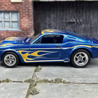 Custom Hot Wheels 1967 Ford Mustang Shelby GT 500 In Blue With Flames With Chrome Deep Dish 5 Spoke Wheels With Rubber Tires