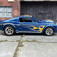 Custom Hot Wheels 1967 Ford Mustang Shelby GT 500 In Blue With Flames With Chrome Deep Dish 5 Spoke Wheels With Rubber Tires