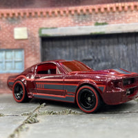 Custom Hot Wheels 1967 Ford Mustang Shelby GT 500 In Burgundy With Black 5 Spoke Wheels With Redline Rubber Tires