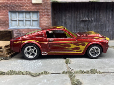 Custom Hot Wheels 1967 Ford Mustang Shelby GT 500 In Burgundy With Flames With Chrome Deep Dish 5 Spoke Wheels With Rubber Tires
