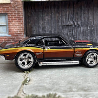 Custom Hot Wheels 1968 Camaro COPO in Black With Stripes With Chrome American Racing Wheels With Rubber Tires