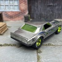 Custom Hot Wheels 1968 Chevy Camaro COPO In ZAMAC Silver and Green With Flames With Green Chrome 5 Spoke Wheels With Goodyear Rubber Tires