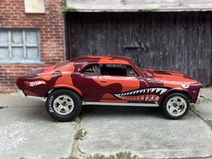 Custom Hot Wheels 1968 Chevy Nova In Red Camo With Chrome 5 Star Racing Wheels With Hoosier Cheater Slicks Rubber Tires