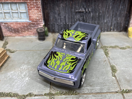 Custom Hot Wheels -1969 Chevy C10 Truck - Purple with Flames - BBS Racing Wheels - Rubber Tires