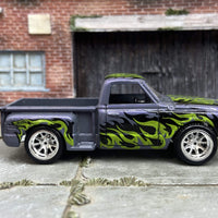 Custom Hot Wheels 1969 Chevy C10 Truck in Purple With Flames With BBS Racing Wheels With Rubber Tires