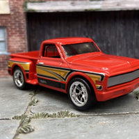 Custom Hot Wheels 1969 Chevy C10 Truck in Red With Sweet Graphics With BBS Racing Wheels With Rubber Tires