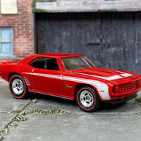 Custom Hot Wheels - 1969 Chevy Camaro COPO - Red and White - Chrome Rally Wheels - Redline Rubber Tires