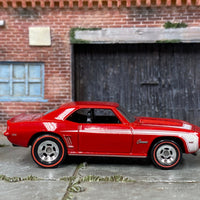 Custom Hot Wheels - 1969 Chevy Camaro COPO - Red and White - Chrome Rally Wheels - Redline Rubber Tires